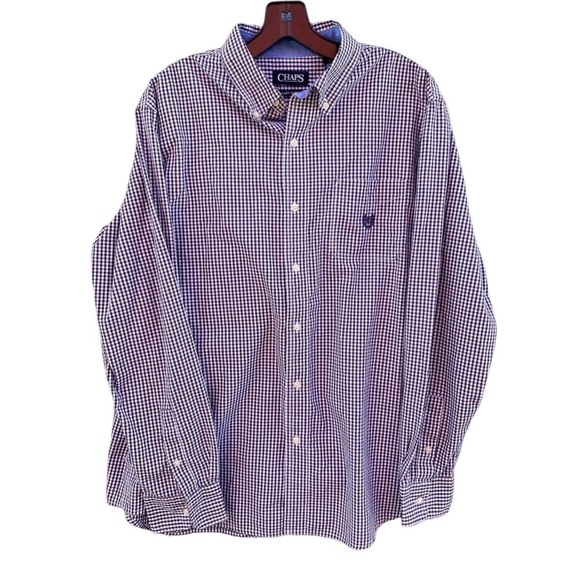 Chaps Easy Care Black/White Gingham Long Sleeve Button Down Shirt L - Picture 1 of 12